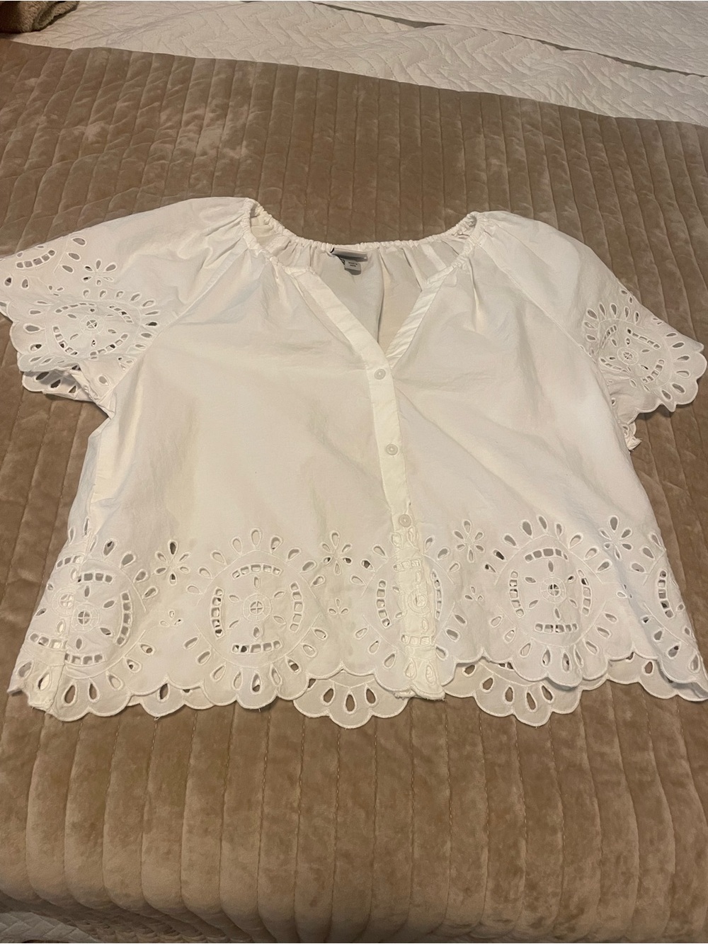 a new day White Eyelet Button-Front Peasant Blouse